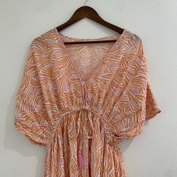 World Market Maxi Dress sz Large / XL Lightweight Kaftan Kimono Beachy Geometric - Picture 1 of 10